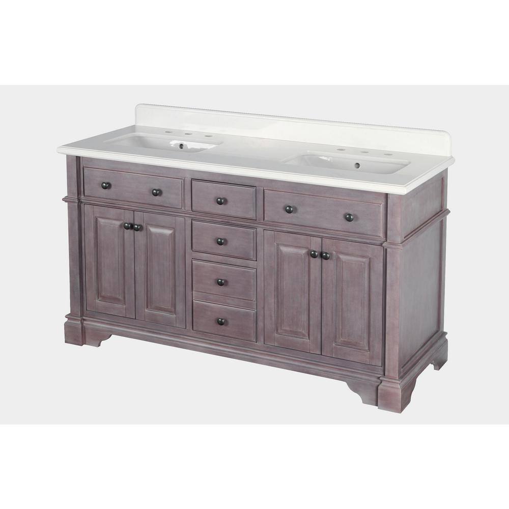 Casanova 60 In Grey Artificial Marble Vanity Top With Double Basin White And Backsplash Wf6956 The Home Depot Casanova 60 In Grey Artificial Marble, Lanza 60 Double Sink Vanity With Marble Top