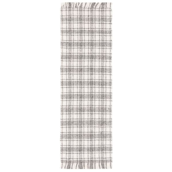 Natura 2 ft. x 7 ft. Gray/Ivory Geometric Plaid Runner Rug