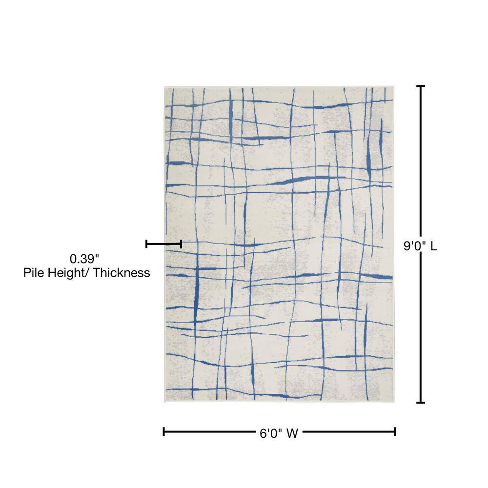 Ivory Abstract Linear 6' x 9' Machine-Made Synthetic Area Rug