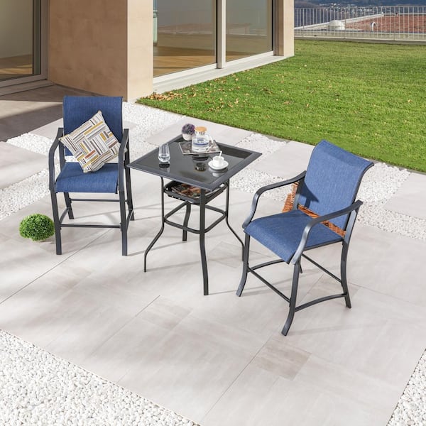TOP HOME SPACE Blue 3-Piece Metal Outdoor Bistro Set