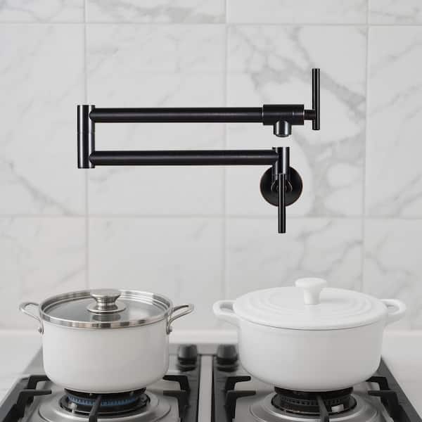 Restaurant Wall Mount Pot Filler Faucet Double Handle in Oil Rubbed Bronze