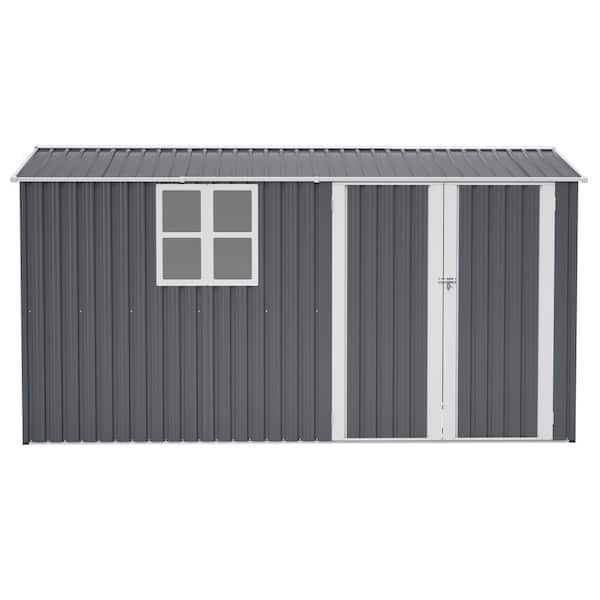 8 ft. W x 12 ft. D Metal Shed Garden Tool Shed Storage with Hinged-Door, Window, 4-Adjustable Air Vent (96 sq. ft.) Gray