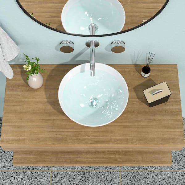 Unbranded 16 in . Ceramic Circular Round Vessel Bathroom Sink in White
