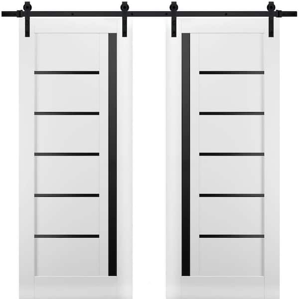 Sartodoors 24 in. x 96 in. 2 Panel Tinted Glass White Solid MDF Sliding Barn Door with Hardware Kit