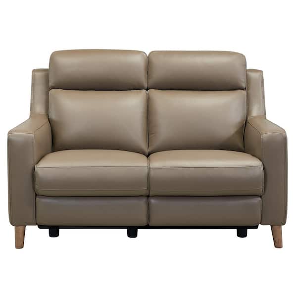 Armen Living Wisteria Light Brown Wood and Taupe Genuine Leather Contemporary Loveseat
