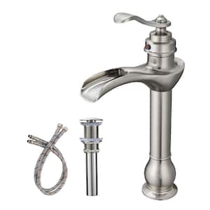 Single Hole Single-Handle Bathroom Faucet with Drain Assembly in Brushed Nickel