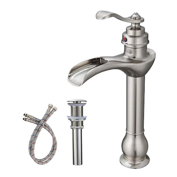 matrix decor Single Hole Single-Handle Bathroom Faucet with Drain Assembly in Brushed Nickel