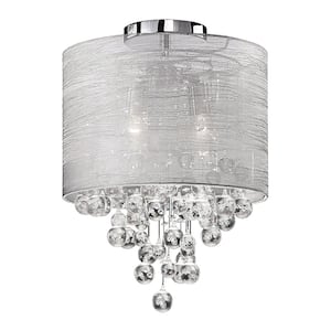 Tahnee 16.3 in. H 2-Light Polished Chrome Flush Mount with Organza Shades