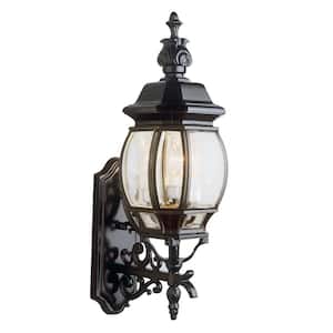Francisco 22.5 in. 3-Light Black Coach Outdoor Wall Light Fixture with Clear Glass