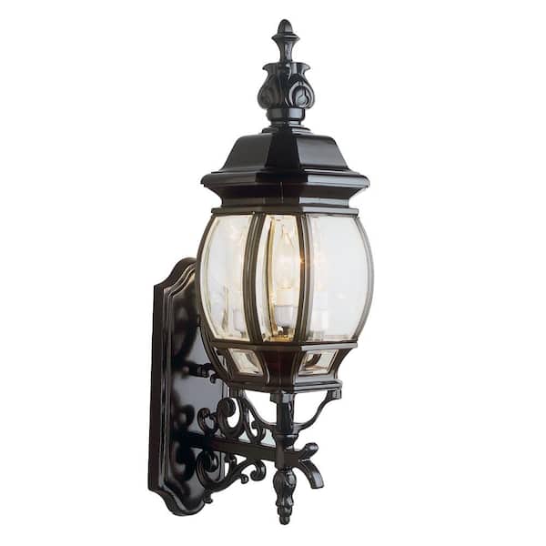 Bel Air Lighting Francisco 22.5 in. 3-Light Black Coach Outdoor Wall Light Fixture with Clear Glass