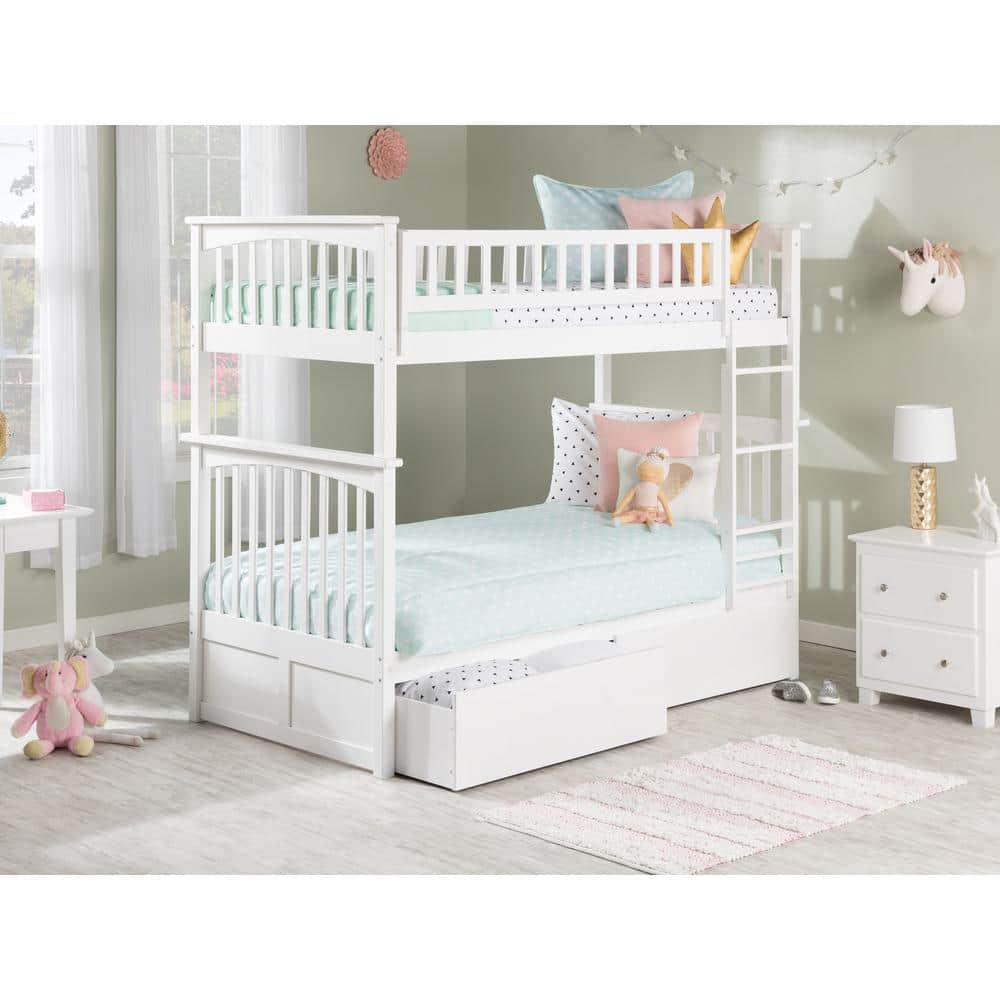 AFI Columbia Bunk Bed Twin over Twin with 2 Urban Bed Drawers in White ...