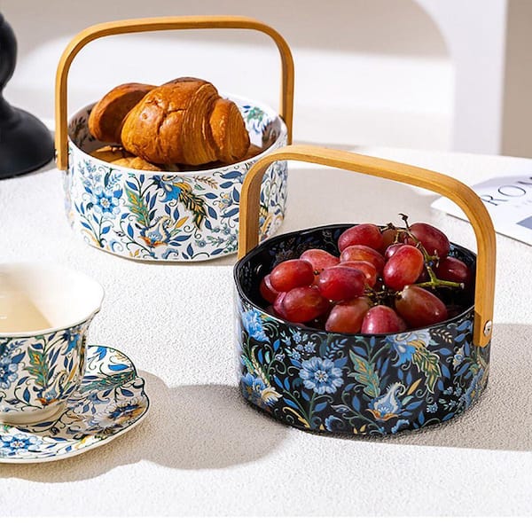 工芸品 Bowl Decorative Serving Bowl Multi-Colored Round Ceramic Wood 6 in