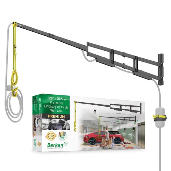 Barkan 120" Protective EV Charging Cable Wall Arm, for Level 1 & 2 Chargers, Indoor & Outdoor Weatherproof zinc coating