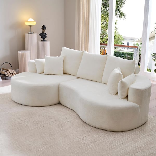 106 in. 2-Piece Fabric Cloud Curved 3-Seater Sectional Sofa in White with Chaise