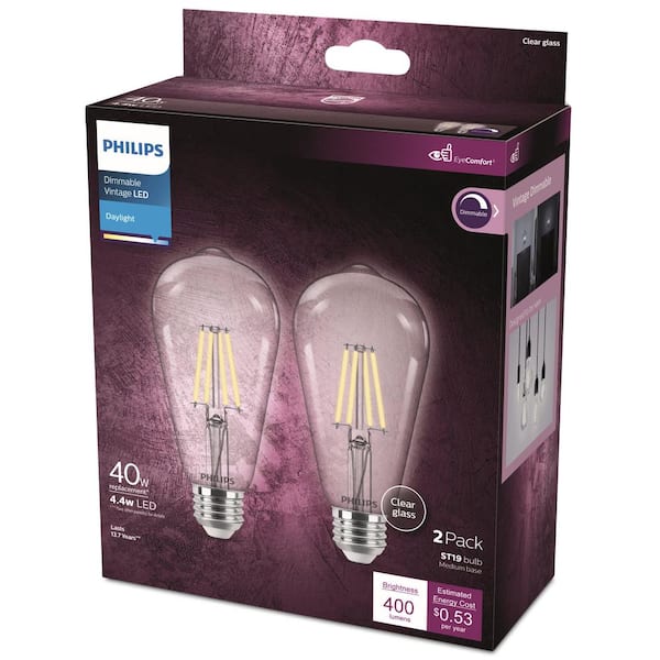 Philips 40-Watt Equivalent ST19 Clear Dimmable E26 Vintage Edison