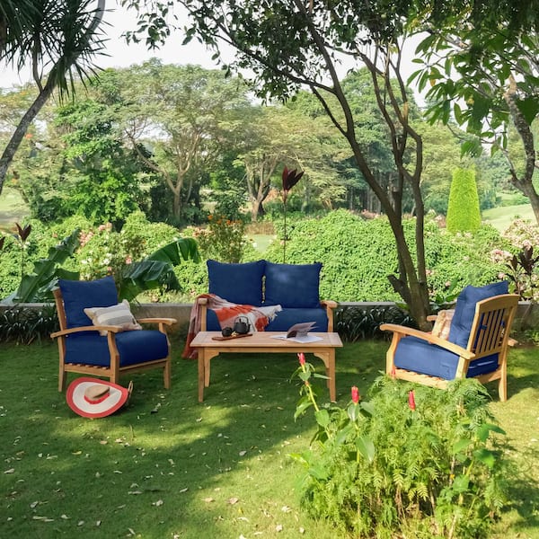 Cambridge Casual Cambridge Casual Caterina 4-Piece Teak Patio Conversation Set with Navy Cushion