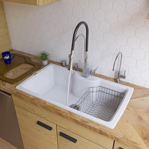 Drop-In Granite Composite 34.63 in. 1-Hole Single Bowl Kitchen Sink in White
