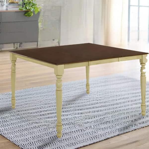 Acme Furniture Dylan Buttermilk and Oak Wood Top 54 in. Square with 4 Legs Dining Table (Seats 8)