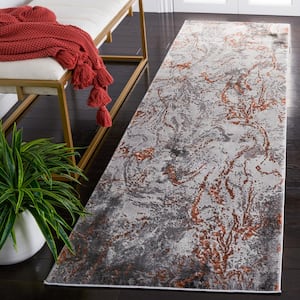 Craft Gray/Red 2 ft. x 8 ft. Abstract Marble Runner Rug