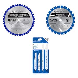 7-1/4 in. x 24-Tooth, 10 in. x 40-Tooth Wood Circular Saw Blades and 9-Piece Wood and Metal Reciprocating Blade Set