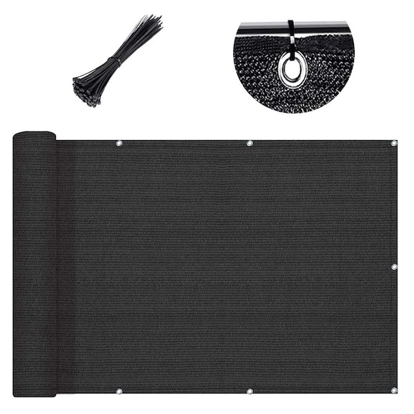 3 ft. x 10 ft. Black Balcony Privacy Screen Fence with Grommets UV Protection for Patio, Backyard