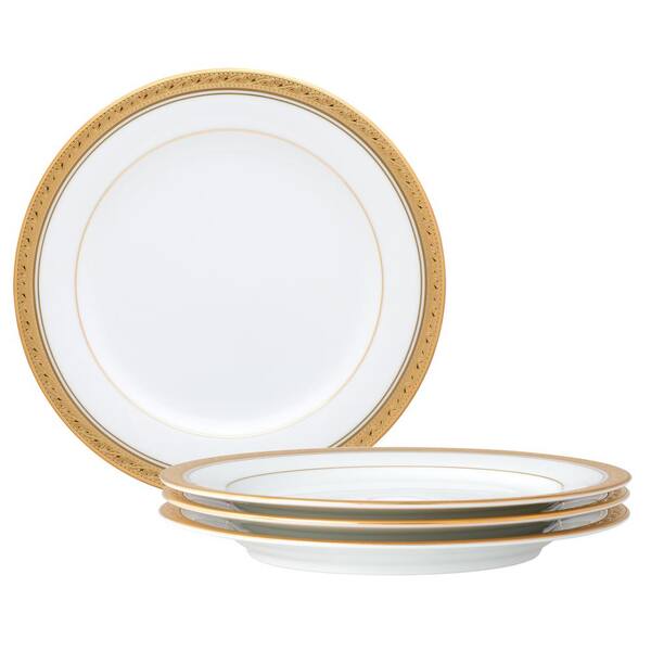 Noritake Crestwood Gold 8.25 in Porcelain White Salad Plates Set Of 4