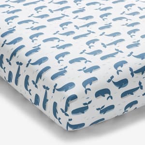 Company Kid's Whale School Blue Multi Organic Cotton Percale Crib Sheet