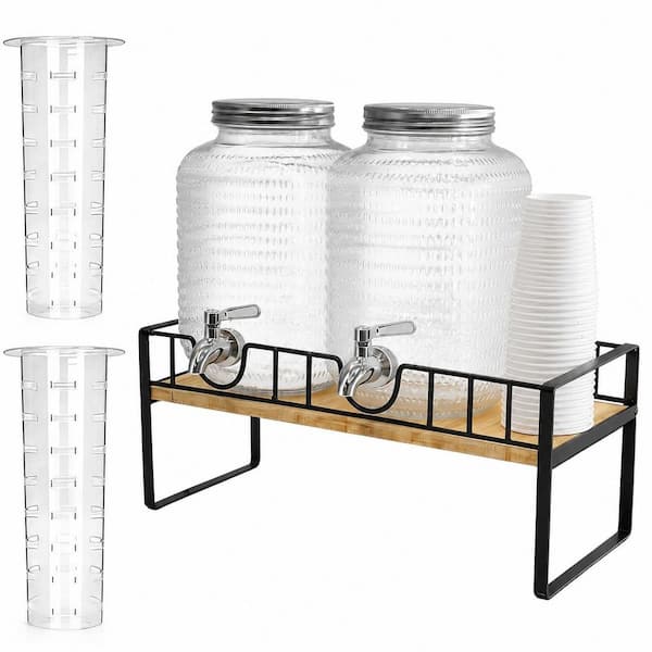 Extra Wide 1-Gallon Glass Drink Dispenser with Stand Stainless Steel Spigot and Filter for Lemonade Unit