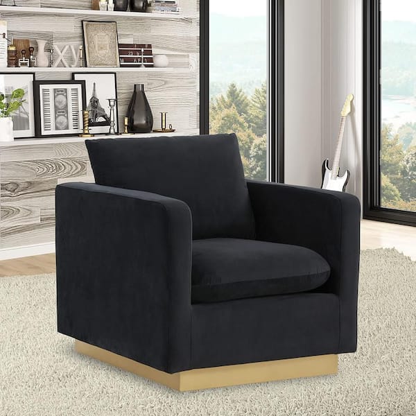 Black Color Velvet Accent Armchair With Gold Frame