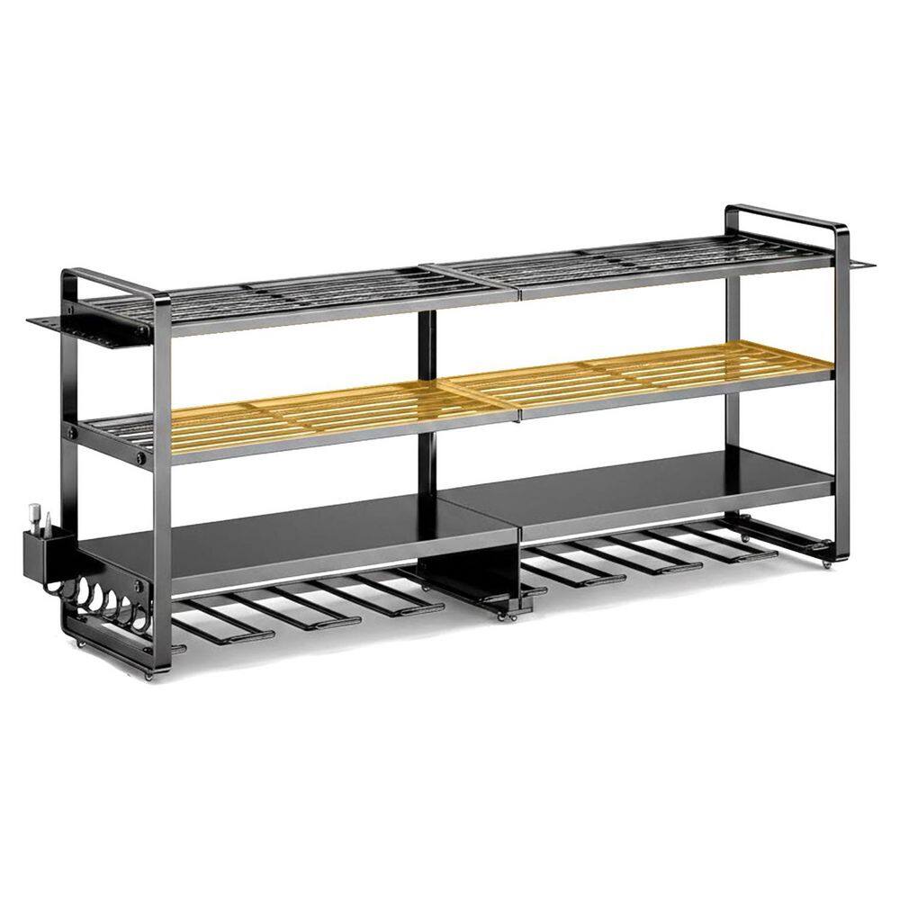 4-Layer Heavy Duty Black Metal Wall Rack with Cordless Drill Holder, Large Tool Shelf, Utility Organizer price history on PriceWatchPro