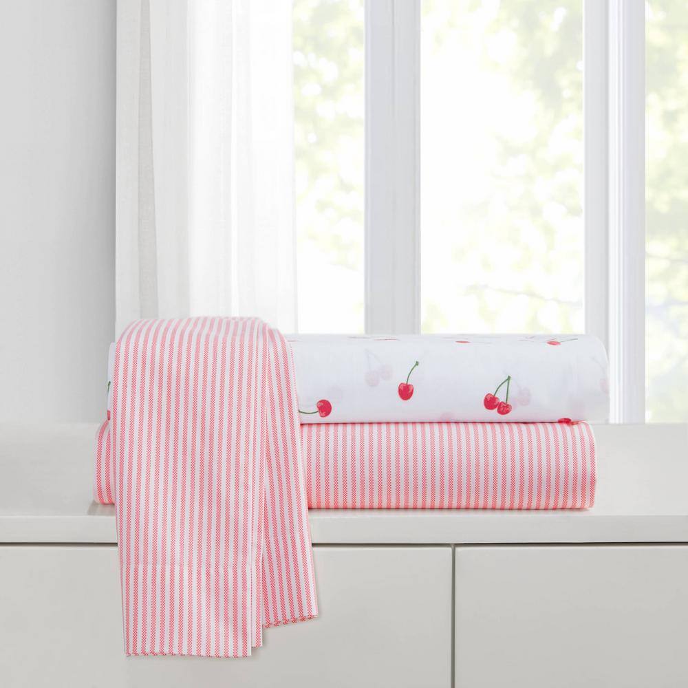 Twin Pink Stripe Cotton Percale Sheet Set