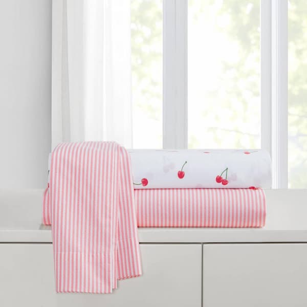 Poppy & Fritz Cherries 3-Piece Red Cotton Twin XL Sheet Set