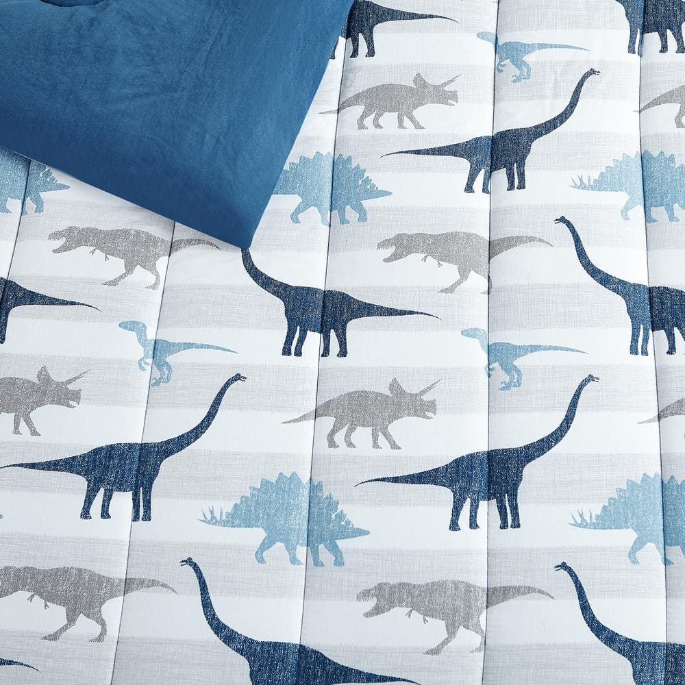 Twin Blue Dinosaur Microfiber Reversible Bedding Set