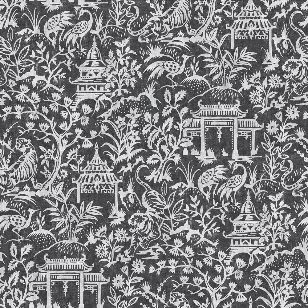 Secret Garden Black Cream Detailed Botantical Toile on Non-Woven Paper Non-