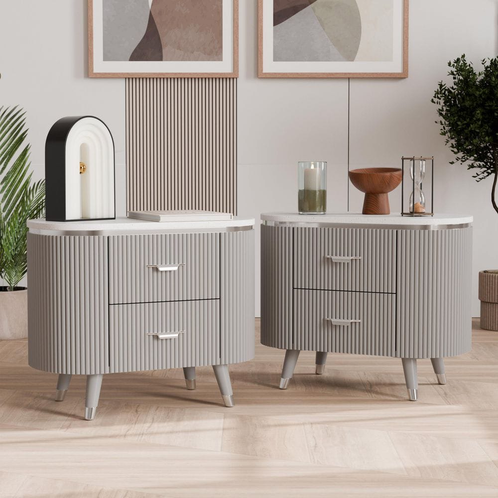 Quill Modern Light Gray 2-Drawer Nightstand with Stone Top (Set of 2) price history on PriceWatchPro