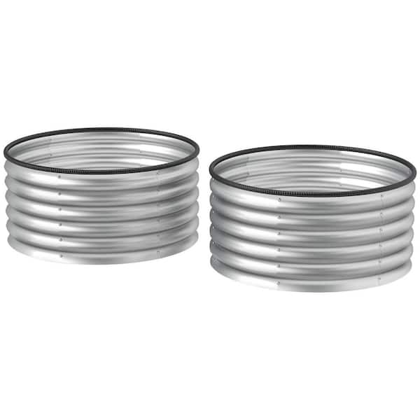 Set of 2 Silver Galvanized Metal Round Raised Garden Beds with Safety Edging (35.4 in. L x 35.4 in. W x 16.9 in. H)