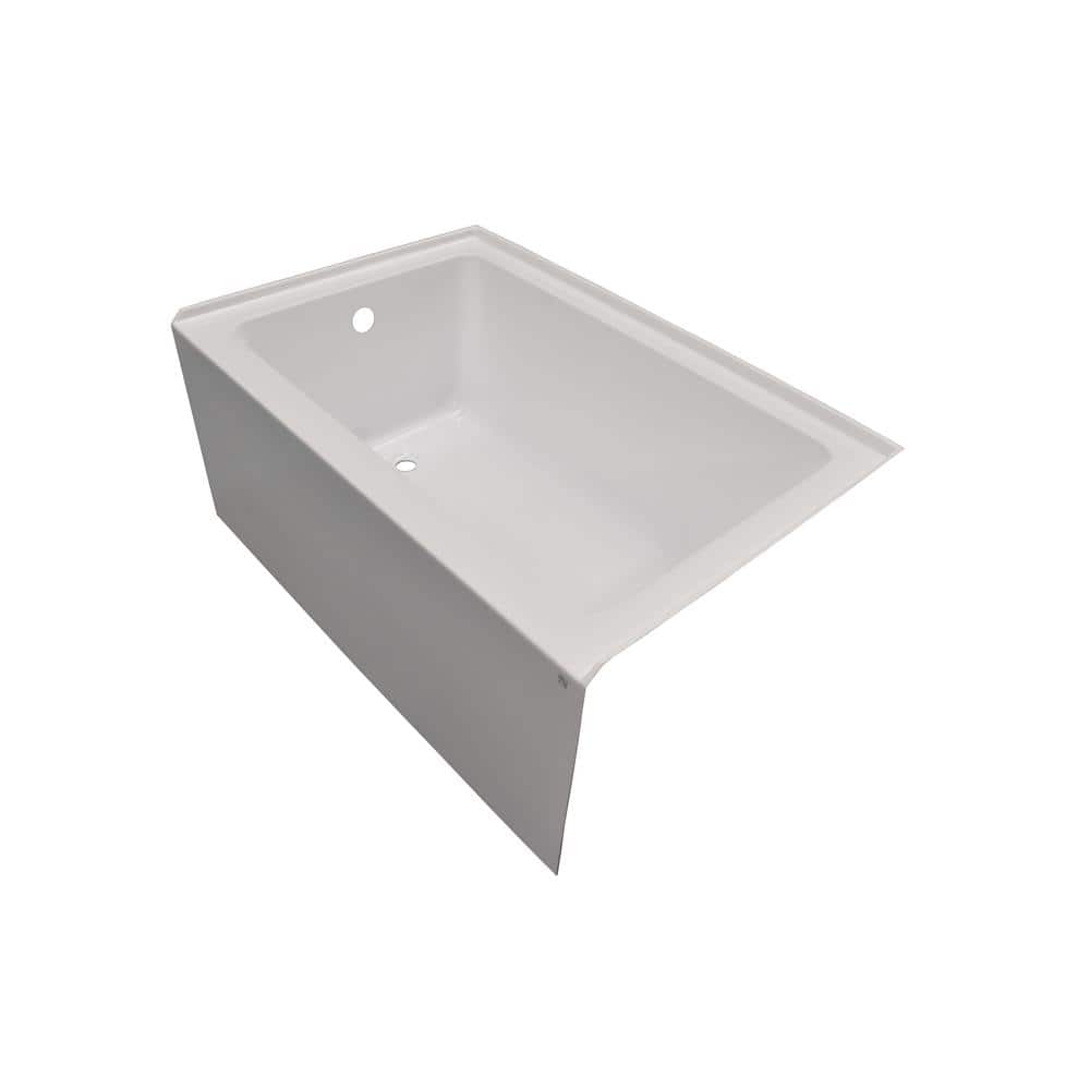 White Acrylic Alcove Soaking Bathtub with Brushed Nickel Drain