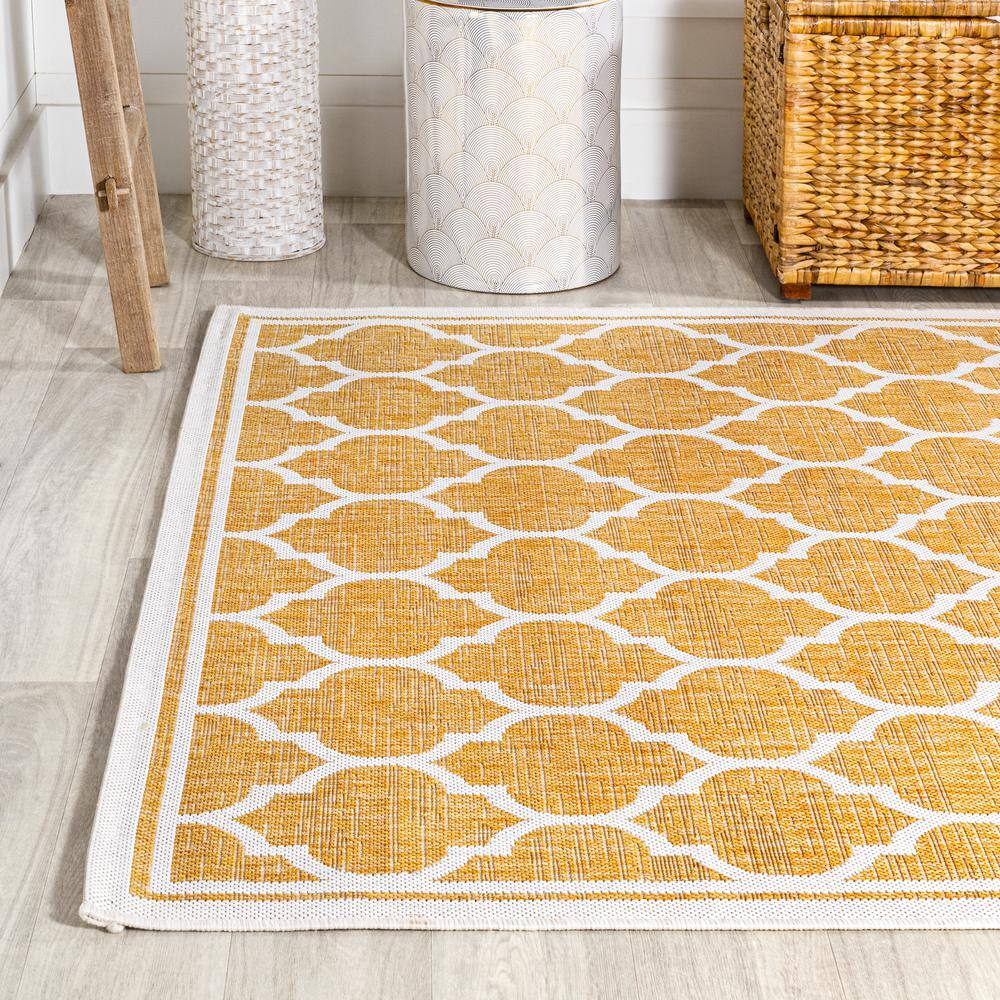 Moroccan Trellis Yellow/Cream 9' x 12' Synthetic Indoor/Outdoor Rug