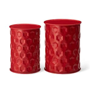 18.75 in. H Metal Embossed Honeycomb Texture Red Garden Stool/ Planter Stand/ Accent Table Kits and Accessories (2-Pack)
