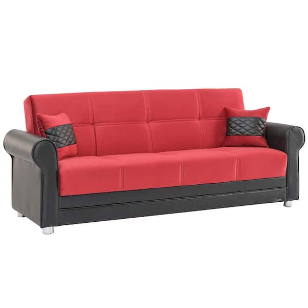 Ottomanson Eternal Collection Convertible 89 in. Burgundy Microfiber 3-Seater Twin Sleeper Sofa Bed with Storage