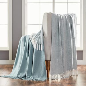 2-Pack Chester Eucalyptus 100% Cotton 50 in. x 60 in. Throw Blanket