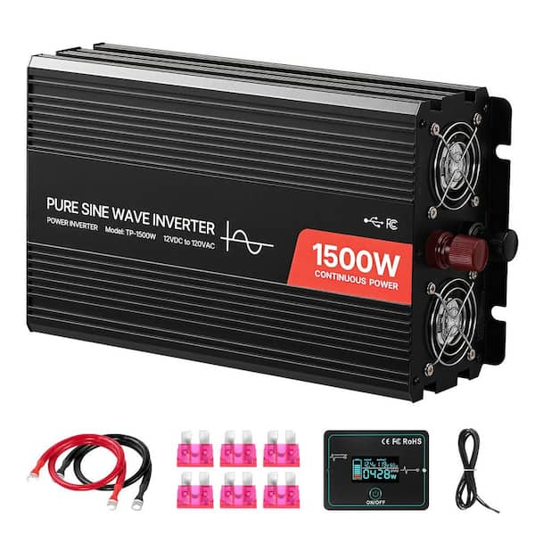 1500W 12V DC to 120V AC Pure Sine Wave Inverter with Remote USB and Type-C 4 AC Outlets for RV/Truck Camping 2025 update