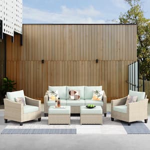 Oconee Beige 5-Piece Beautiful Outdoor Patio Conversation Sofa Seating Set with Mint Green Cushions