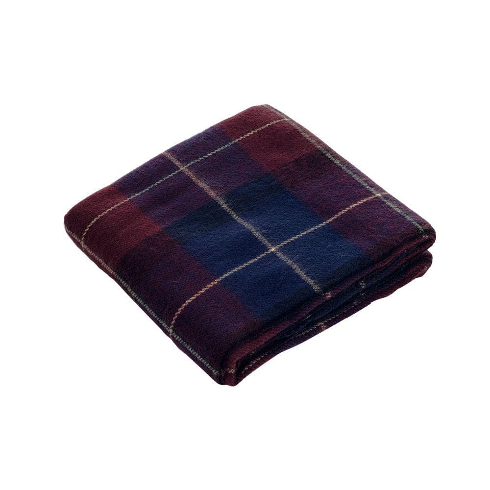 Blue and Red Plaid Wool Throw Blanket with Tassels