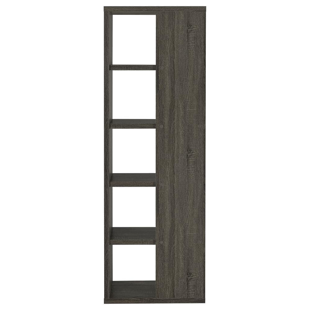 Transitional Weathered Gray 5-Tier Wood Bookcase