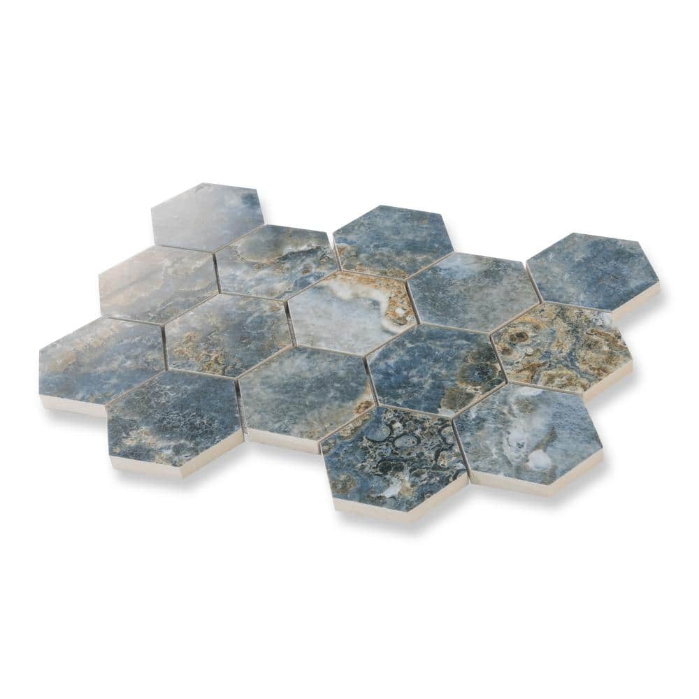 Hale Navy Polished Porcelain Hexagon Mosaic Tile Sheet
