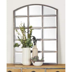 40 in. x 30 in. Window Pane Inspired Arched Framed Dark Gray Wall Mirror with Arched Top
