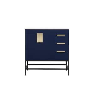 Timeless Home 22 in. W x 32 in. D x 33.5 in. H Bath Vanity in Blue with Ivory White Engineered Stone Top