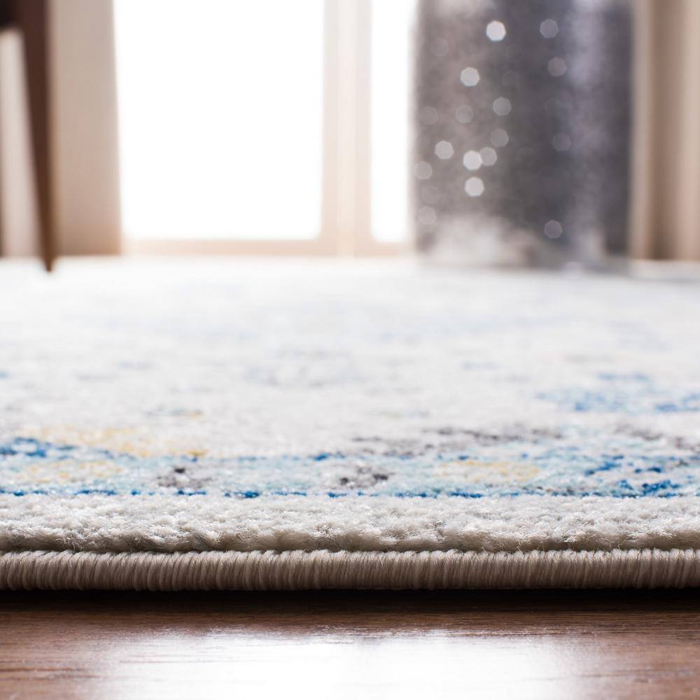 Ivory and Light Blue Synthetic Hand-knotted Runner Rug