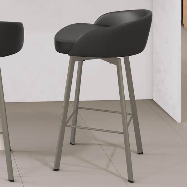 Cruz 36 in. H Black Faux Leather / Grey Metal Swivel Bar Stool